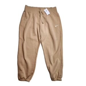 Nike Womens Oversized Fleece Jogger Pants Tan High Rise XL NWT